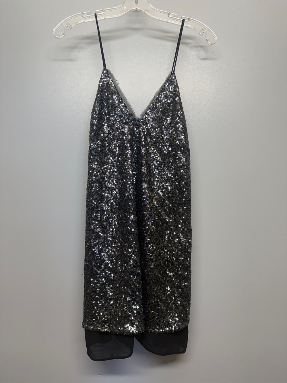 ZARA Silver Sequin Party Top with Black Lining